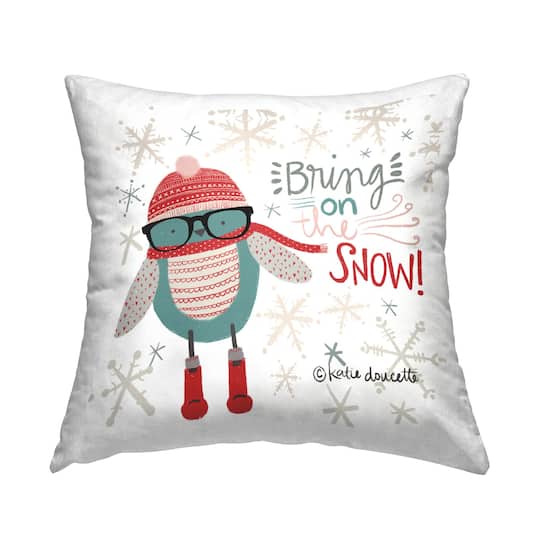 Stupell Industries Bring On The Snow Happy Patterned Blue Bird Throw Pillow, 18" x 18"